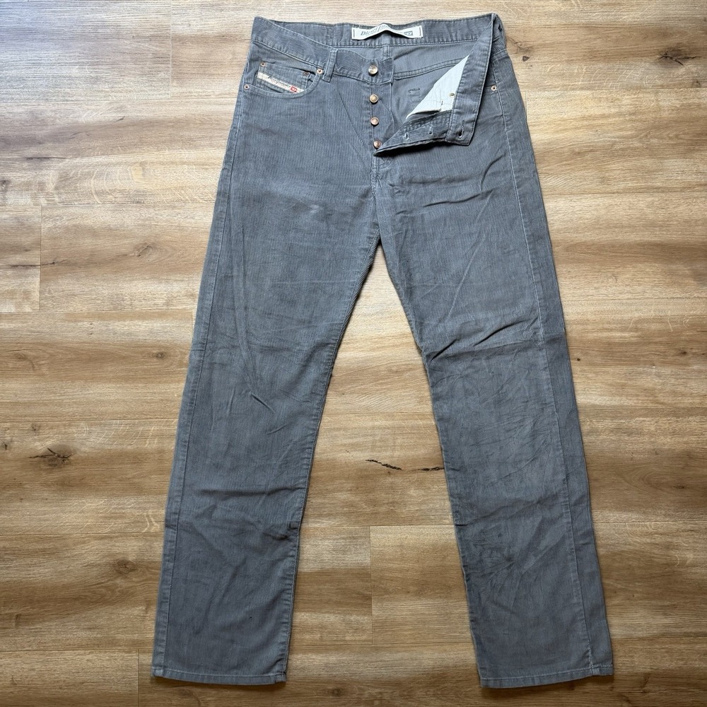 Vintage Diesel Kulter Corduroy Pants Men 32x32 Gray Straight Leg Button Fly Y2K